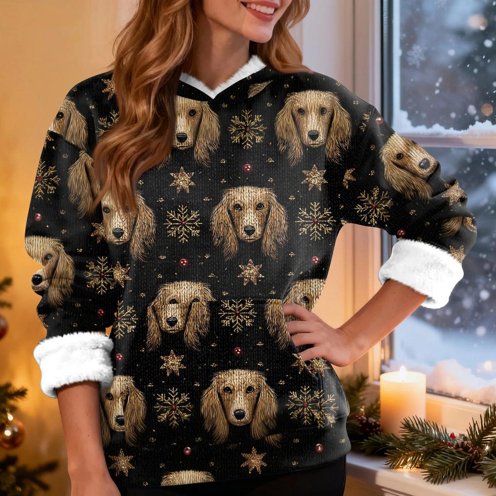 Women's Fashion Casual Long Sleeve Christmas Printed Hooded Sweatshirt