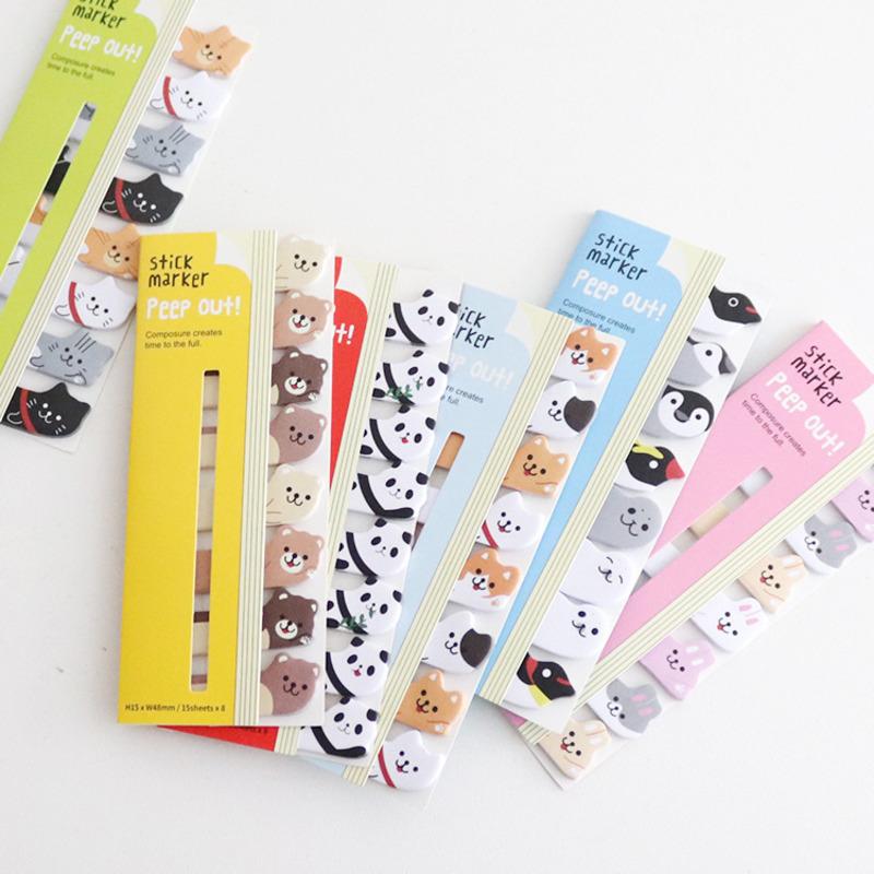 1 Piece Kawaii Stationery Cartoon Animals Marker Memo Pad Bookmark Flags Index Tab Sticky Notes Label Paper Stickers
