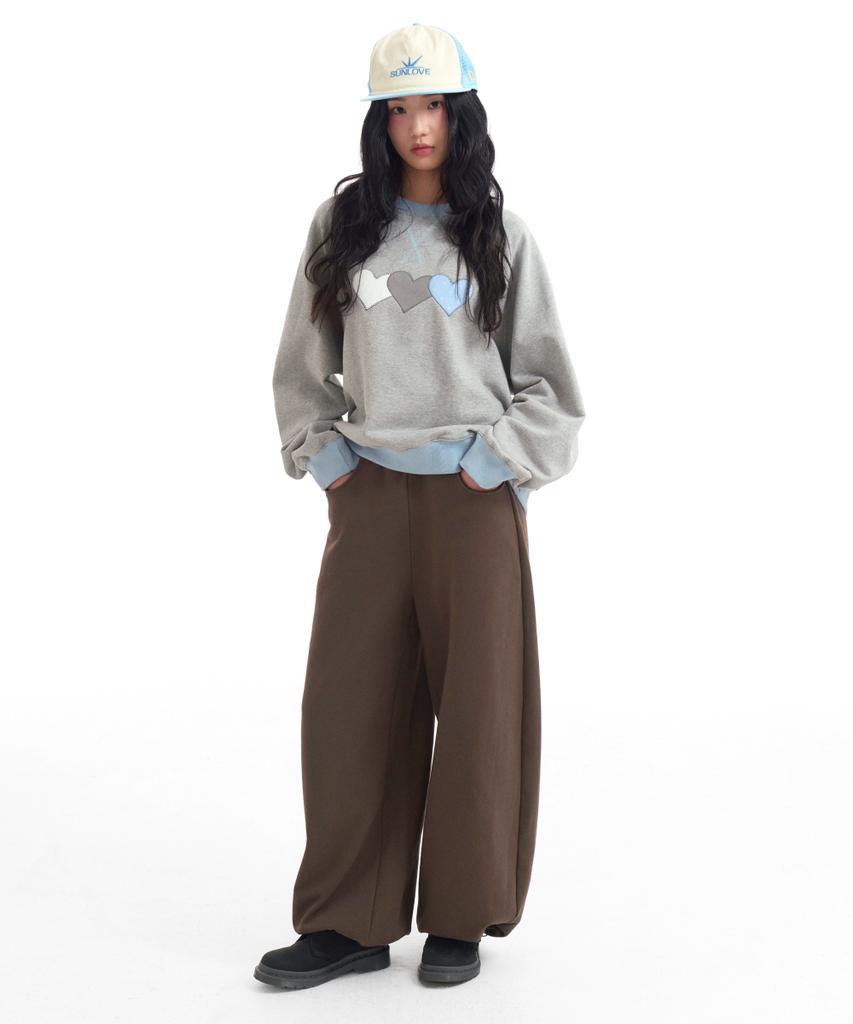 Loginaenloji Heart Logo Back Point Curved Sweat Pants Brown
