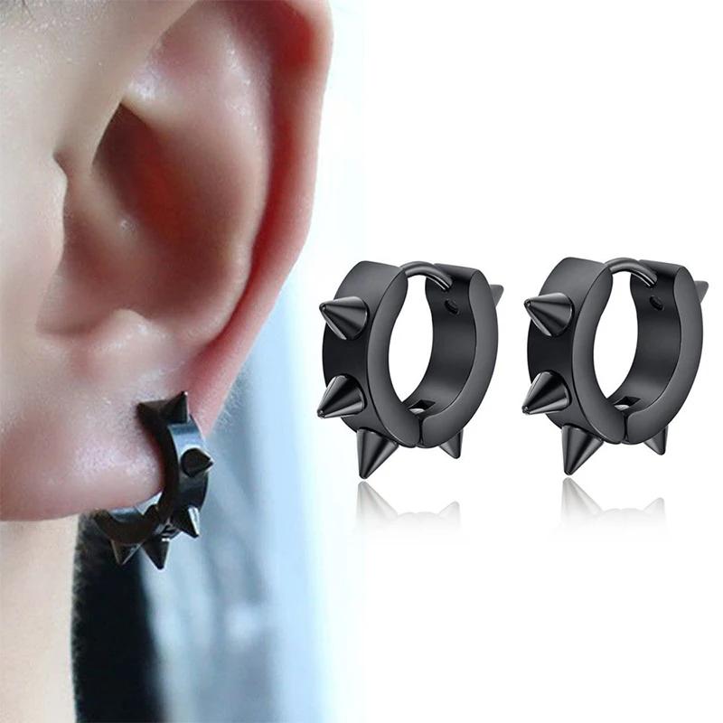 1 Paire Boucles d'Oreilles Puces Punk Acier Inoxydable Épine Pointue Pour Femmes Hommes Clips d'Oreilles Drôle Street Pop Hip Hop Gothique Zircon Accessoires