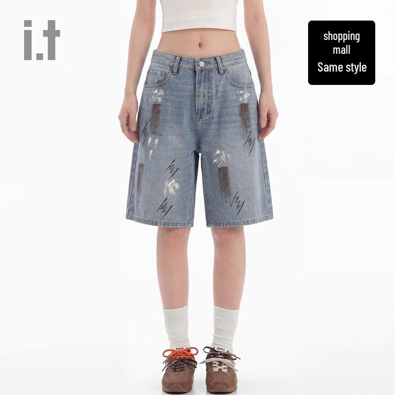 CHOCOOLATEi.t Unisex Retro Graffiti Washed Denim Shorts 33