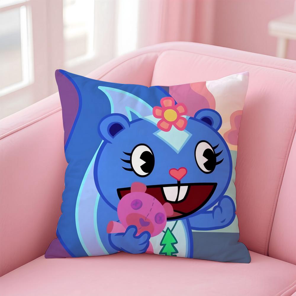 Cartoon Happy TTree Friends Cushion Cover Soft Plush Fabric DoubleSided Printed Decorative Sofa Cushion Cover Warm Winter Home