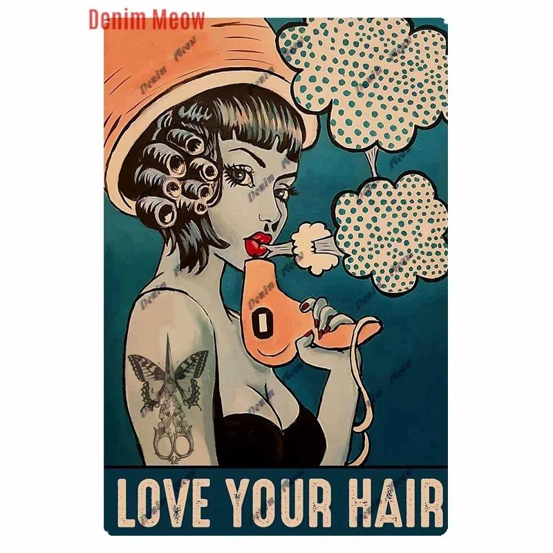 Vintage Hair Stylist Metal Tin Sign Tattoo Artist Metal Retro Hairdressing Salon Room Wall Home Decor 8x12 inch