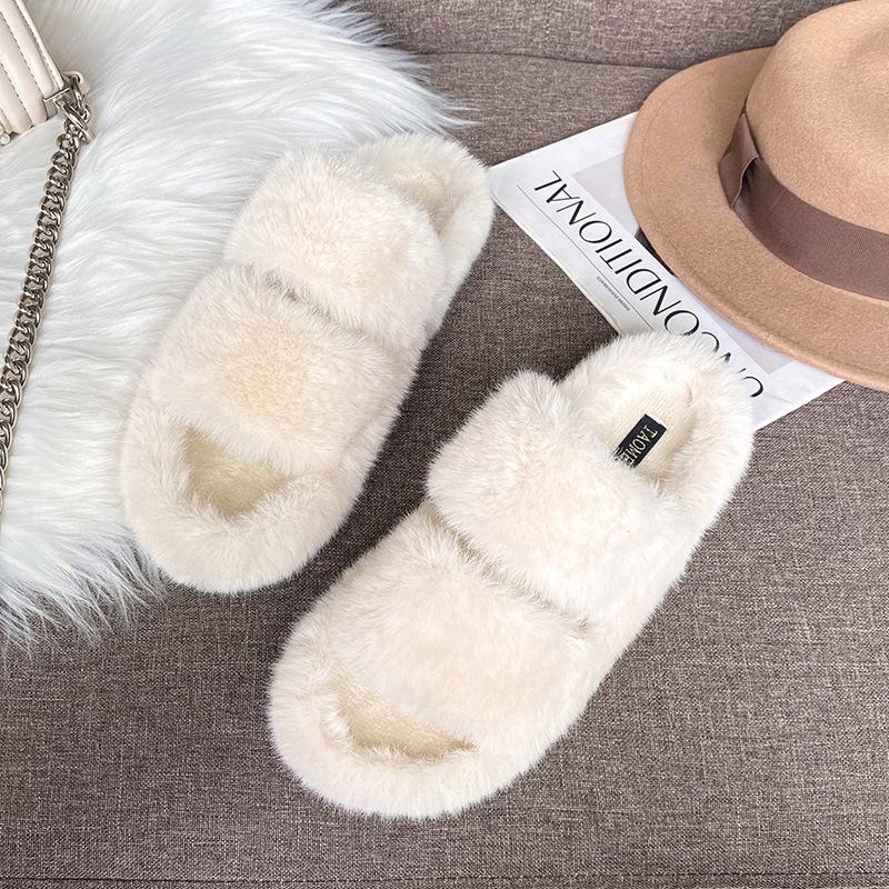 Autumn Winter Plush Fluffy Slippers For Women Fashion Comfortable Thick-Soled Women'S Cotton Slippers Warm Flat Women'S Shoes