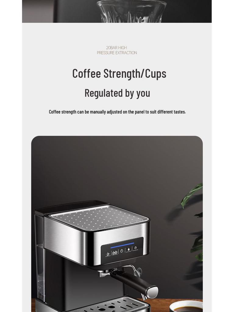 Italian Semi-Automatic Coffee Machine, 20-Bar High-Pressure Steam, Compact for Home or Office, Milk Frother Included