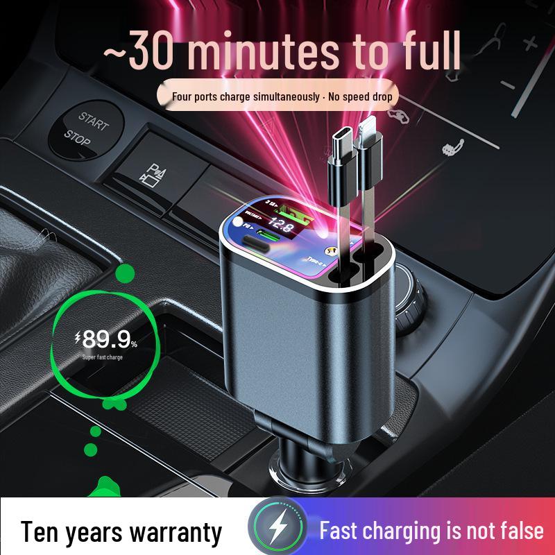 Starry Sky Projector 120W 4-in-1 Car Charger with Retractable Cable & Digital Display