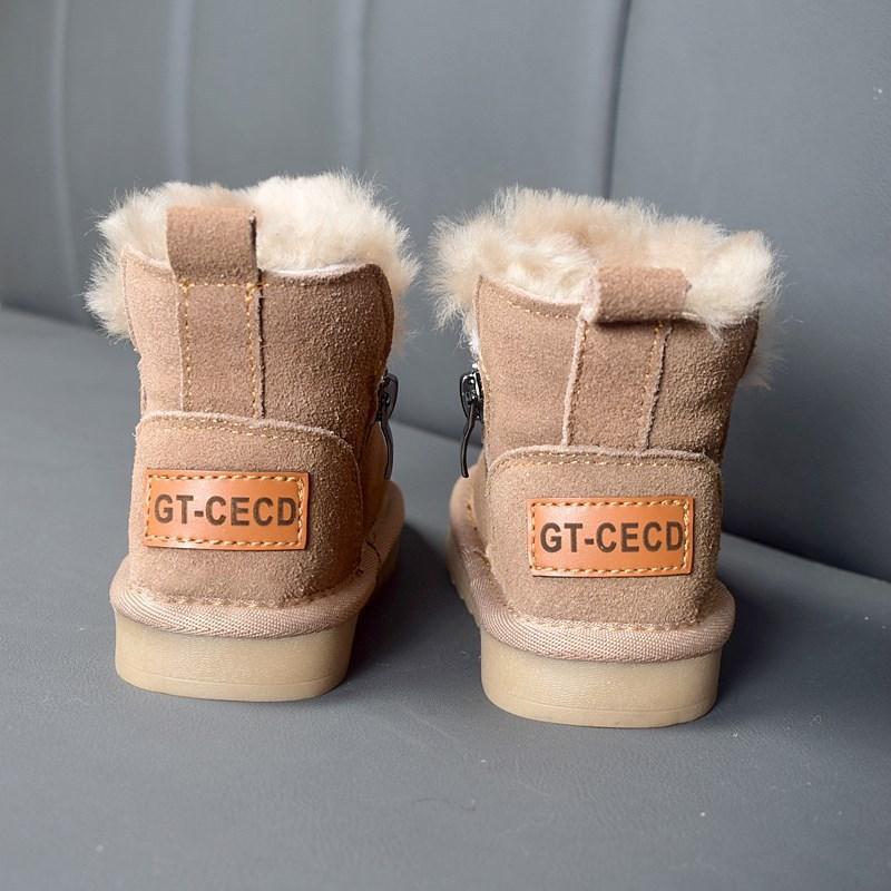 Winter Children Snow Boots Genuine Leather Girls Boots Warm Plush Boy Shoes Fashion Kids Boots Baby Toddler Shoes