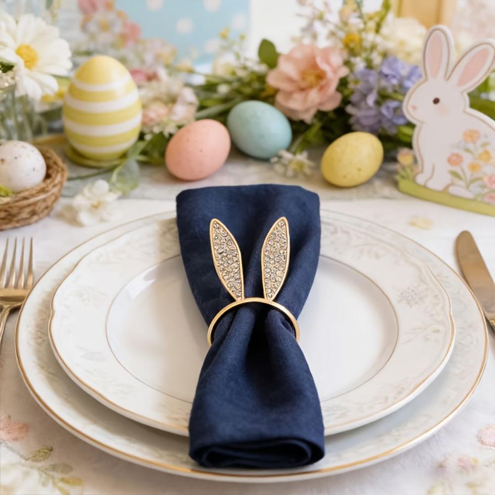 6 Piece Zinc Zinc Alloy Easter Rabbit Head Napkin Ring 3 D Ear Napkin Buckle  Table Decoration Accessories
