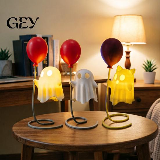 Ghost With Balloon Decoration Cute Figurine with Balloon, Warm LED Night Light, Soft Glowing Lamp Halloween for Bedroom Desk Table Centerpiece