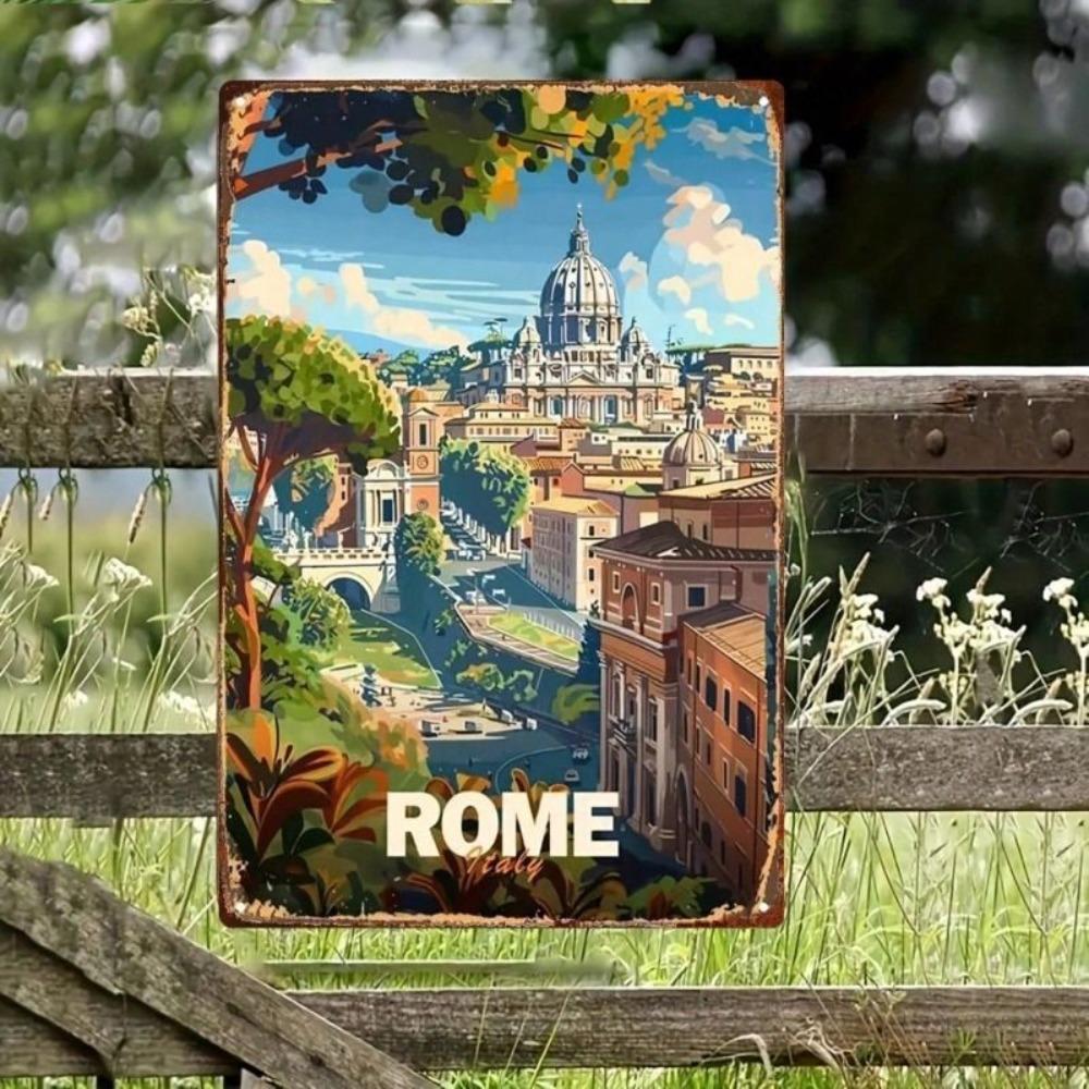 Vintage Metal Sign Rome Italy 20x30cm Wall Decor Retro Bar Cafe