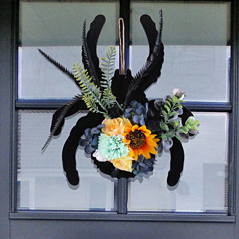 Halloween Wall Hanging For Front Door Simulated Spider Decorative Silk Flowers Home Garden Party Decoration