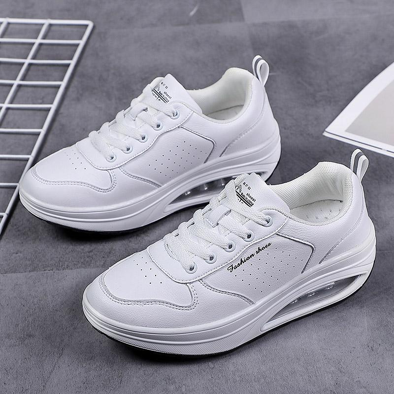 Fashion Women Fashion Sneakers Air Cushion Sports Shoes Pu Leather Blue Shoes White  Outdoor Walking Jogging Shoes Female Trainers