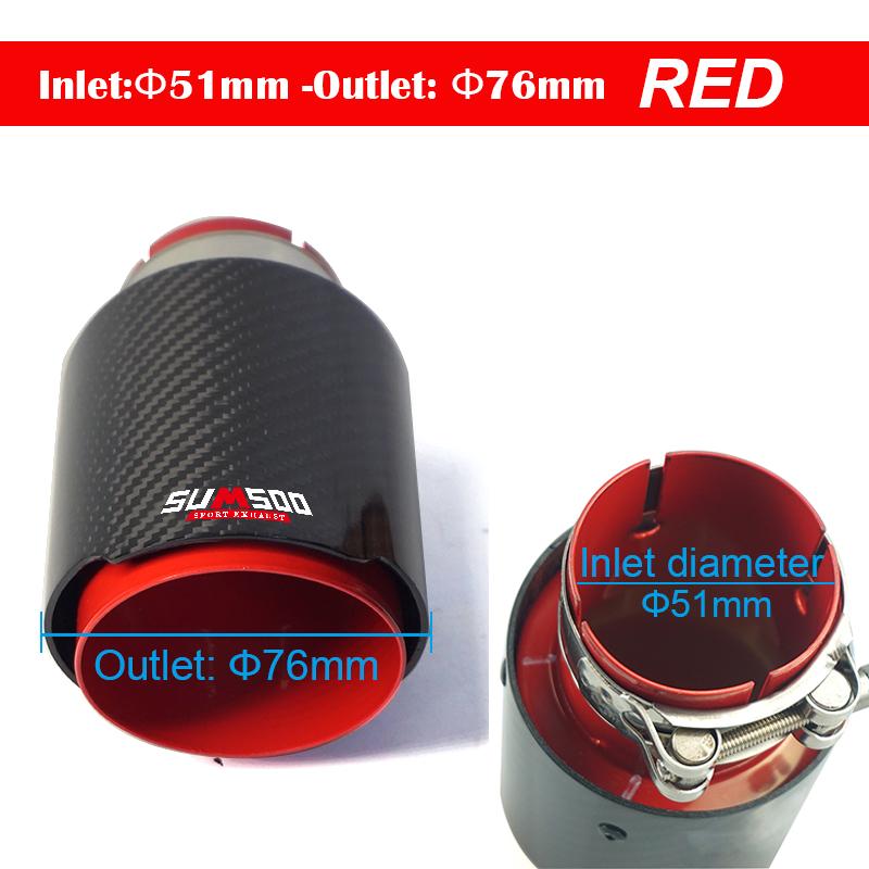 SUMSOO genuine red/blue stainless steel glossy carbon fiber car exhaust pipe  modified universal accessories muffler tail tip RED In51-Out76