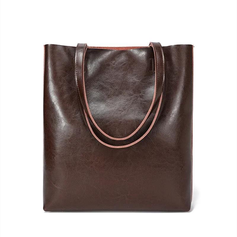 Ladies Cow Genuine Leather Shoulder Bags Women Cowhide Retro Fashi Handbags Female Large Vintage Office Tote Bags For Ladies