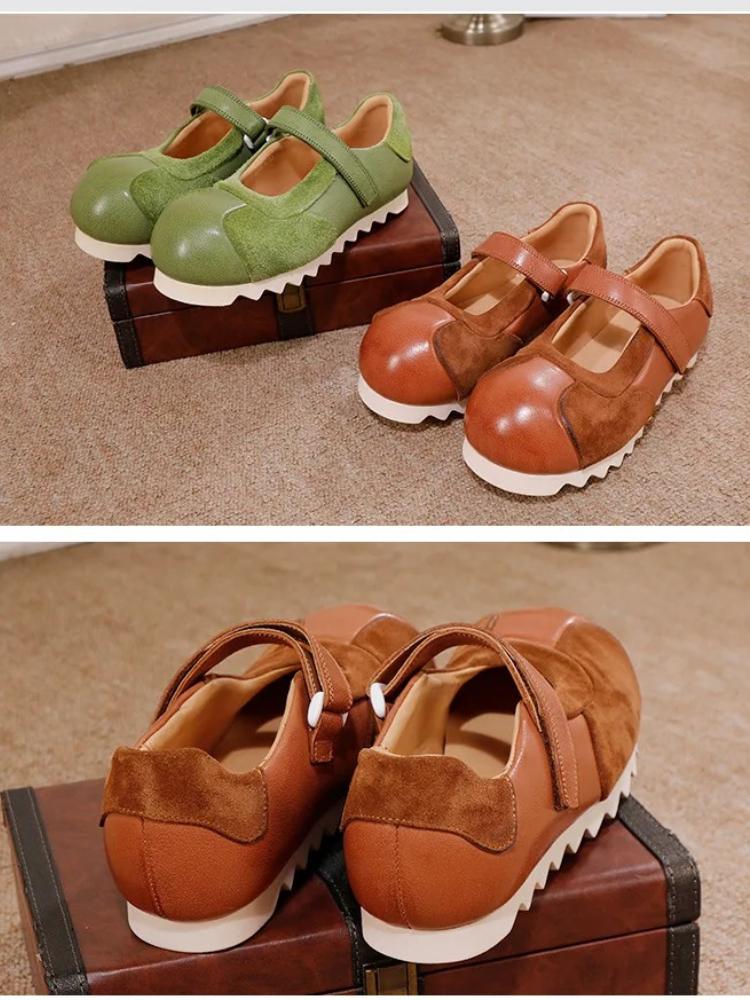 Johnature Soft Soled Genuine Leather Women's Shoes Round Toe Cowhide Versatile All Season Shoes