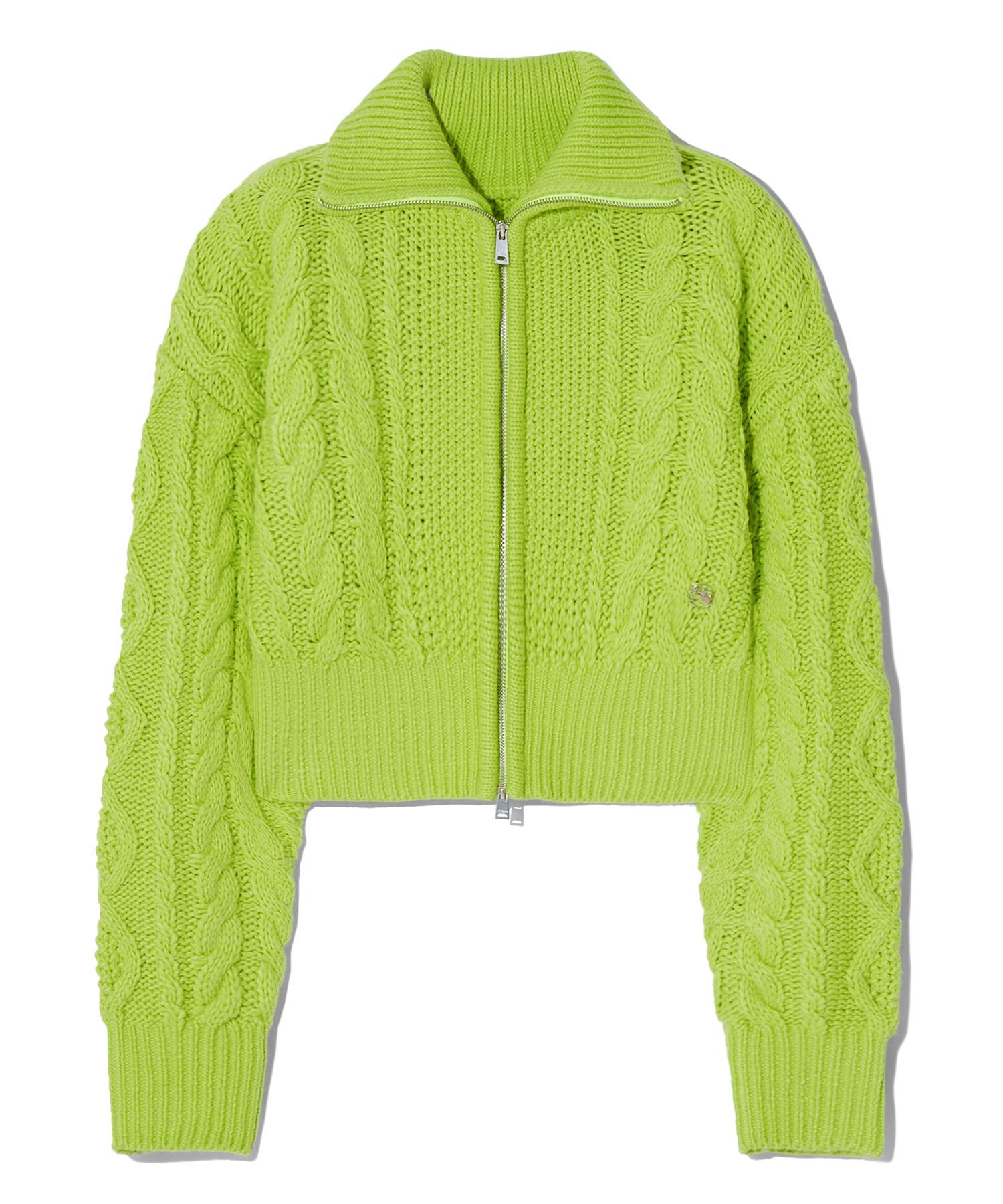 Code Graphy (Women) Wave Logo Cable Crop Knit Zip-Up_Lime Lime/F