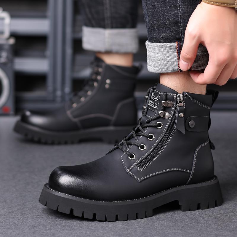 Fashion Classic Outdoor Mens Casual Leather High Top Boots Stylish Ankle Boots Autumn Warm Winter Shoes Hot Sale Lace-Up Motocross Botas