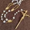 8mm Beige Color Glass Imitation Pearl Bead Wedding Rosary Guadalupe Center Big Gold Cross