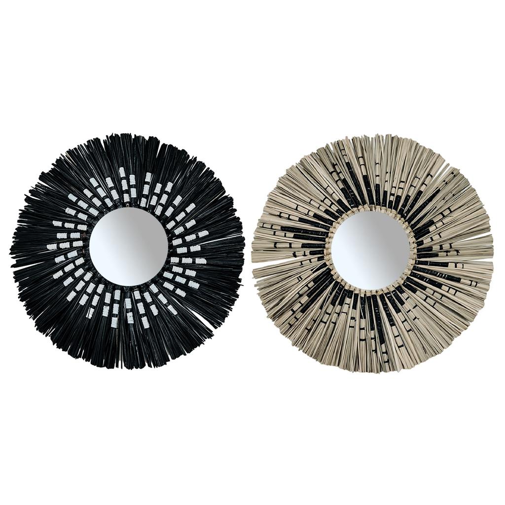 Espejo de Maquillaje Artístico de Paja Trenzada Espejo Decorativo de Salón Decoración para Colgar en la Pared Espejo Dormitorio Baño Espejo de Tocador