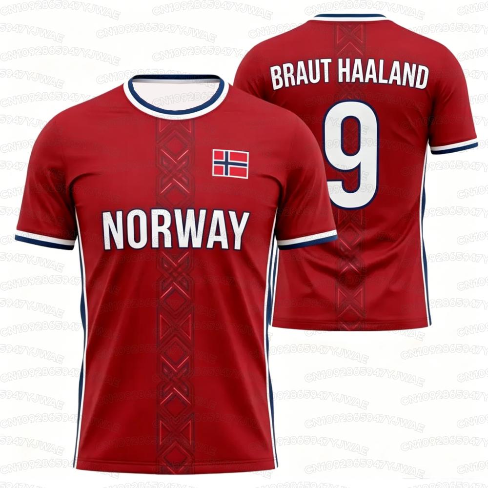 2026 Camiseta de Manga Corta con Estampado de la Bandera de Noruega para Hombre y Mujer N.º 9 HAALAND Camisetas con Estampado 3D Camiseta de Fútbol para Niños al Aire Libre Tops Deportivos