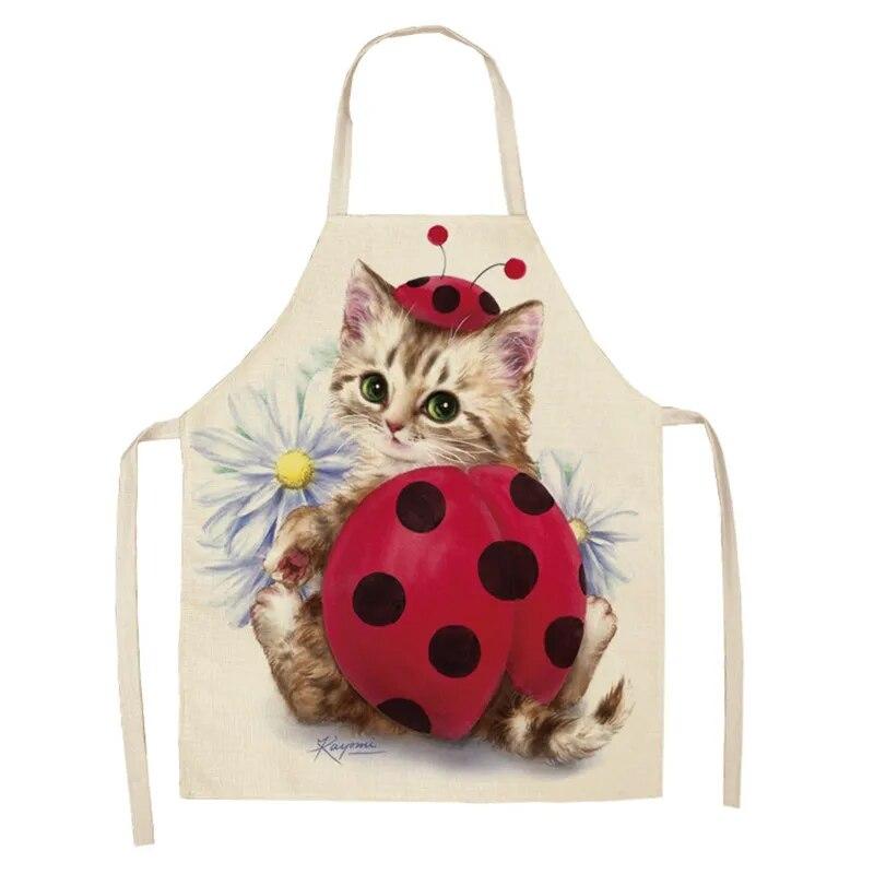 Lniany fartuch z wzorem kota i pandy, do domu, kuchni, gotowania, pieczenia, śliniak jadalny, narzędzie czyszczące, przeciwzabrudzeniowe, dla mężczyzn i kobiet