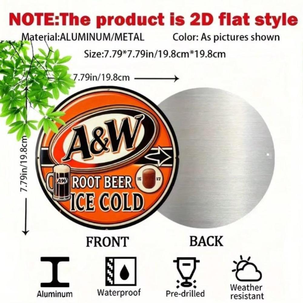 Vintage A&W Root Beer 2D Aluminum Tin Sign 7.8 Inch Retro Wall Art Home Decor
