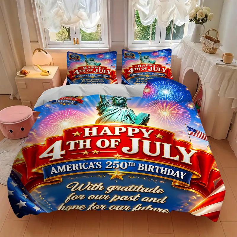 3pcs Independence Day Celebration Bedding Set, Includes One Quilt Cover and Two Pillowcases, Bedroom and Guest Room Decoration. T7231123