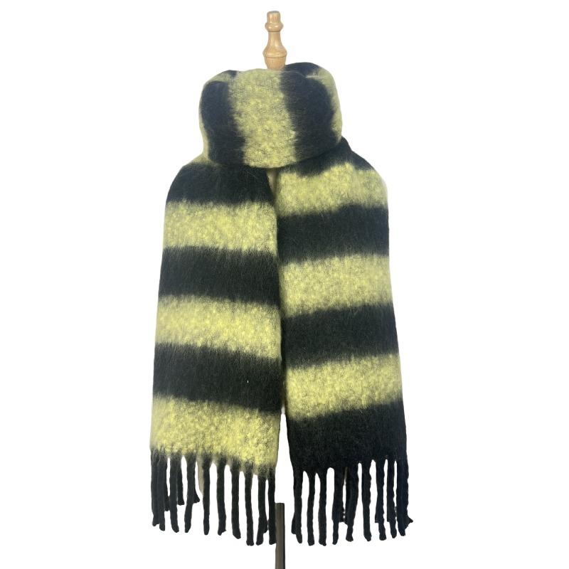 Striped Winter New Thickened Warm Scarf Women's Simple High Sense Versatile Fashion Fringed Scarf Shawl