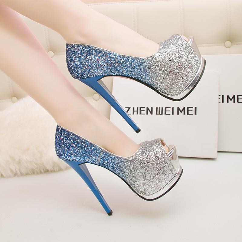 

Модные блестки постепенное изменение свадебные туфли на очень высоком каблуке водонепроницаемые туфли на шпильках туфли на высоком каблуке одинарные туфли женские туфли 39