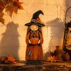 Vintage Holzhexen-Ornamente Figurinen, Halloween-Statuen mit Rustikaler Heimdeko Besen Kürbis Schwarze Katze, Herbst Farmhaus Tischdekorationen
