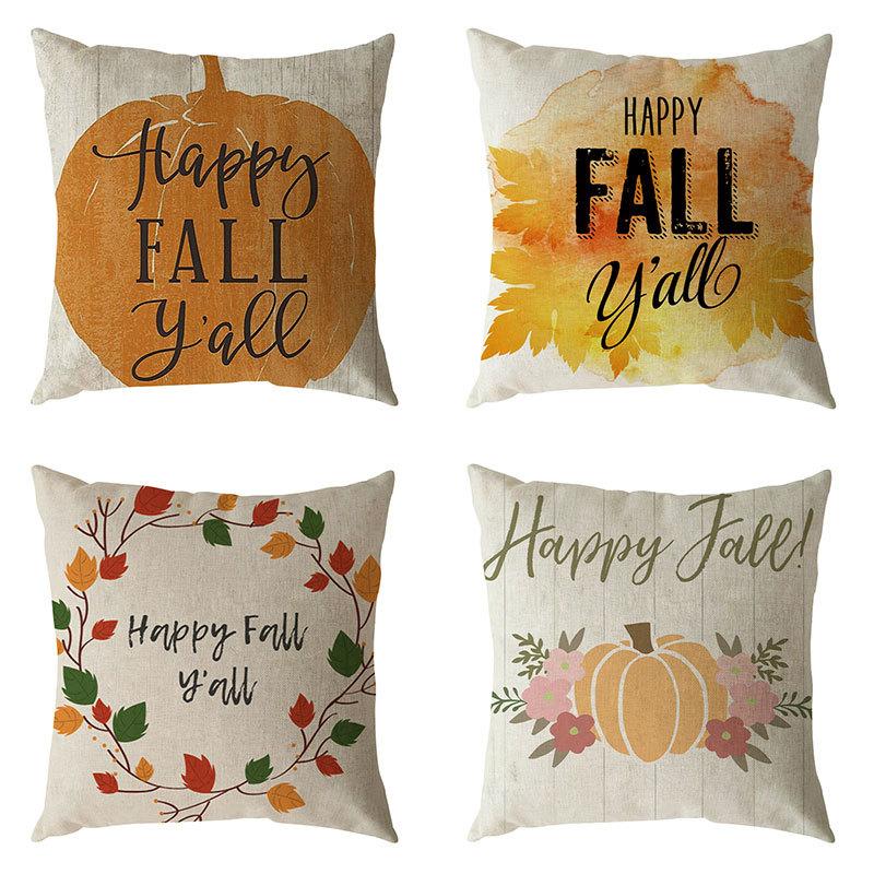 Autumn Harvest Thanksgiving Linen Happy Fall Pillow Case North American Festival Pillow Gift