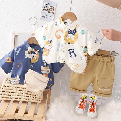 0-5-year-old Children's Short Sleeved Shirt Set - Cartoon Printed Top+casual Shorts - Small Boys Cute Two-piece Set - Size S-XXL