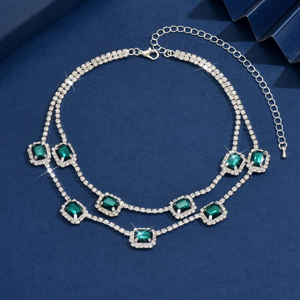 Temperamento Esmeralda Camadas Duplas Design Empilhado Senso Nicho Personalidade Colar Corrente Clavícula Colar Feminino