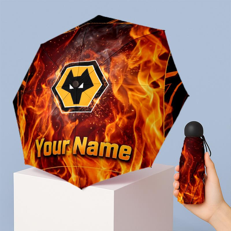 Wolverhampton Wanderers Football Manual Five Fold 8 Rib Umbrella Support Custom Text, Lightweight Travel Umbrella