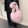 Yogodlns Long Plush Women's Large Shoulder Bag Luxury Faux Fur Female Love Shape Bags Y2k Punk Girls Fluffy Tote Handbags Crossbody Bag