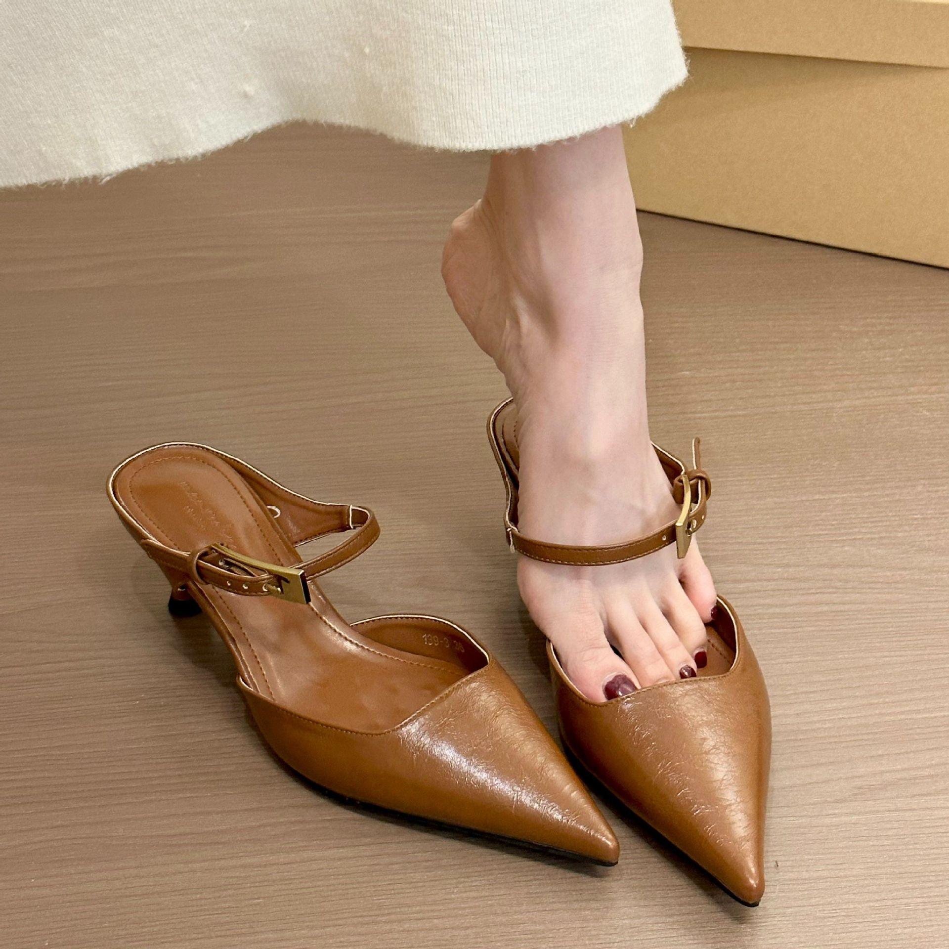 

Нишевая сумка, головные полушлепанцы, уличная обувь, женская обувь, весна и лето 2025, новые туфли на тонком каблуке с острым носком, на высоком каблуке, крутые шлепанцы 39 хаки