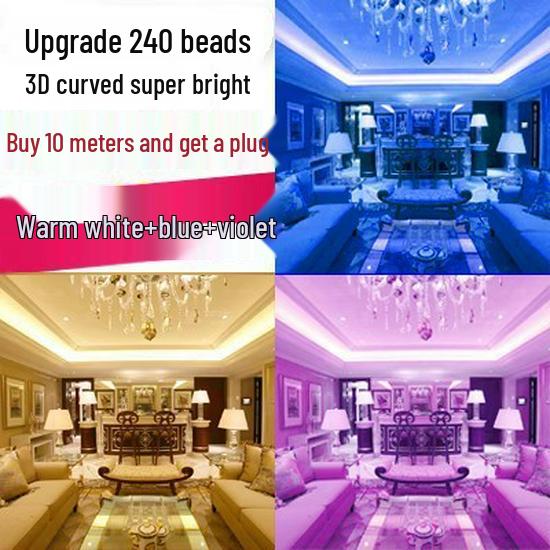 Waterproof 220V LED Strip Lights: Tri-Color, Self-Adhesive, Extra Bright for Living Room, Ceiling Trough, and Outdoor Use