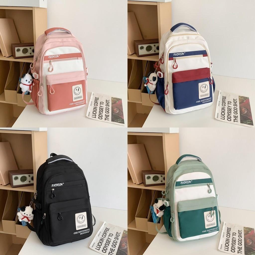 Retro Workwear Style Large Capacity Backpack Women Korean Version High School Students Color-blocking Trendy Shoulder Bag Men Travel Backpack