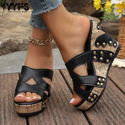 Übergröße Neue Schnalle Nieten Keilsandalen Fischmaulabsatz Wasserdichte Plateausandalen für Damen