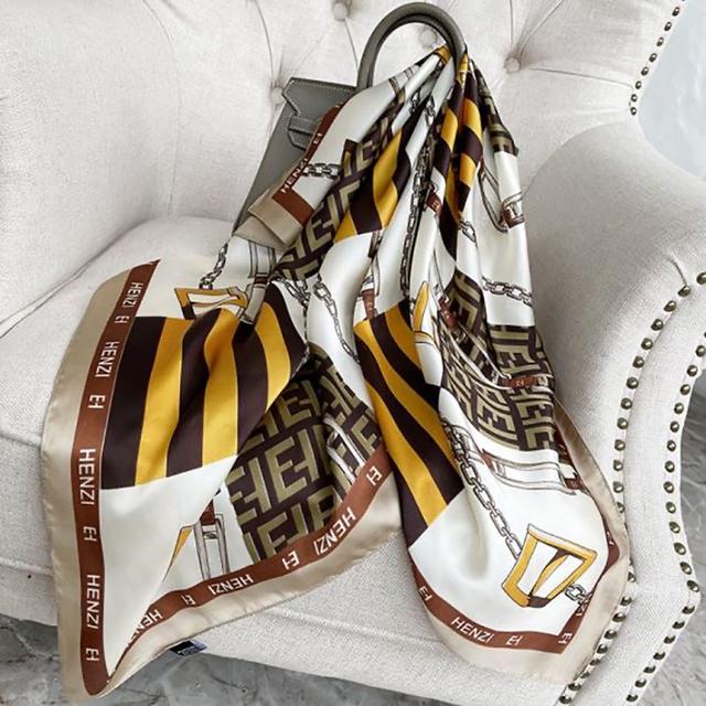 90cm *90cm Design Scarf Lady Shawl Printed Silk Felt Headscarf Scarf Lady Headscarf Square Scarf Lady Wrap Scarf 2021