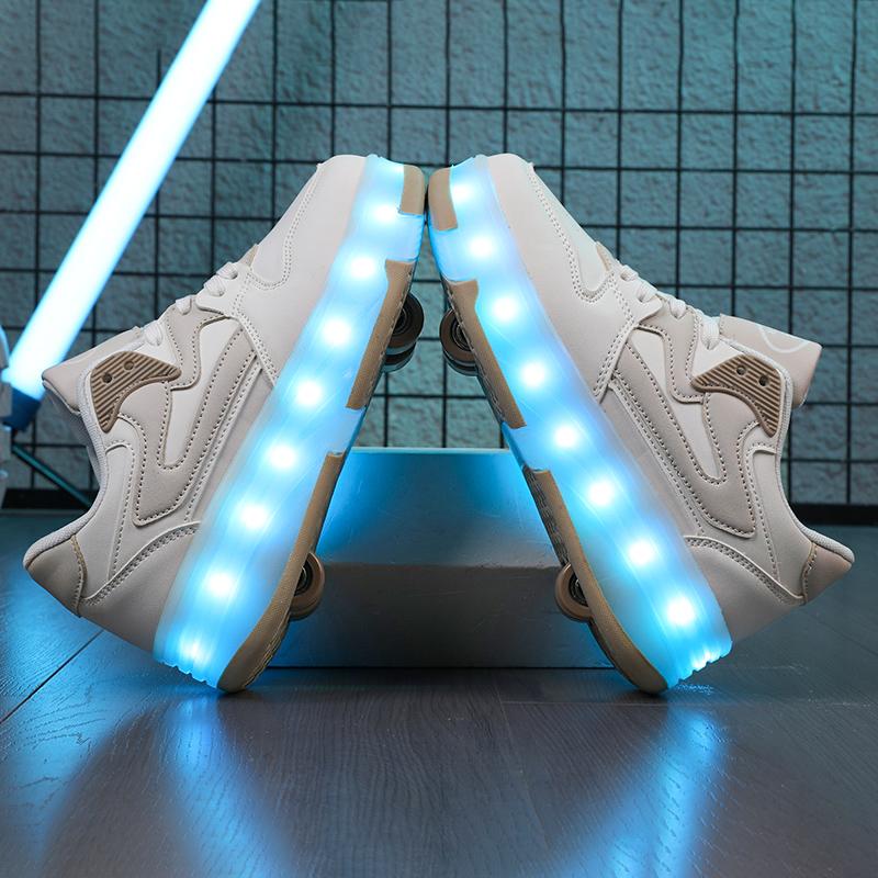 29-40 Zapatos Deportivos Planos Desmontables de Cuatro Ruedas para Niños Zapatos Deportivos Luminosos LED Recargables Patines de Cuatro Ruedas