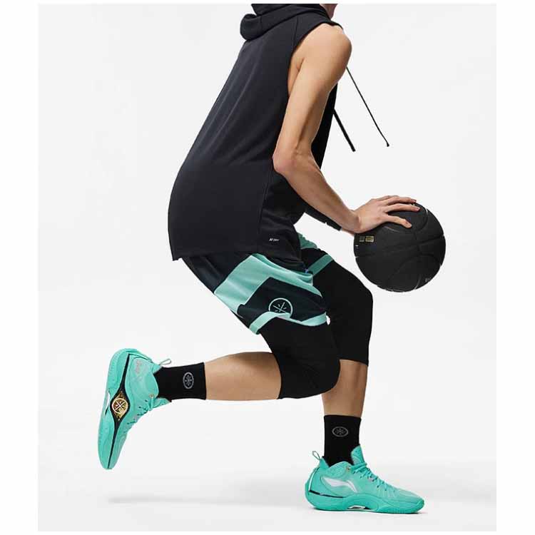 Li-Ning Way Of Wade Series Letter Print Quick-Dry Sports Basketball Shorts Men Bottoms Aqua AAPT535-11