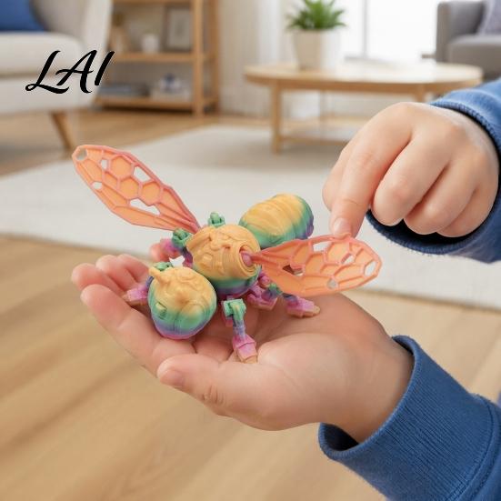 Creative Office Desktop Ornament 3D Printed Mechanical Bee Figurine Articulated Insect Ornament Movable Joints Cool Robot Action Figure Display,