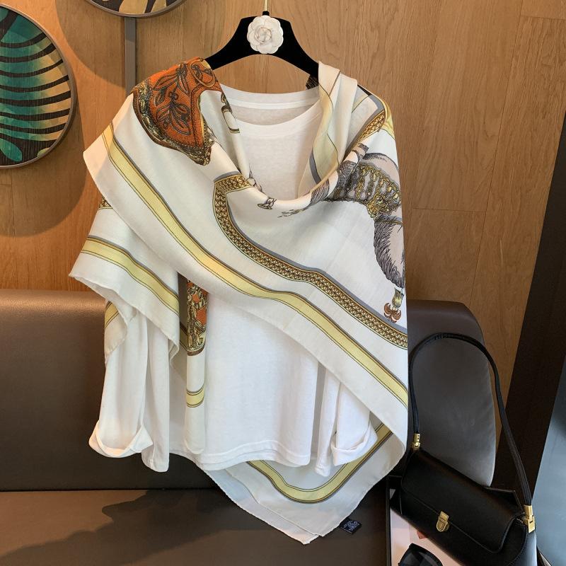 Premium External Air-Conditioned Room Shawl Retro Sunshade Versatile Silk Scarf 130 Large Square Scarf Decorative Scarf Large Shawl