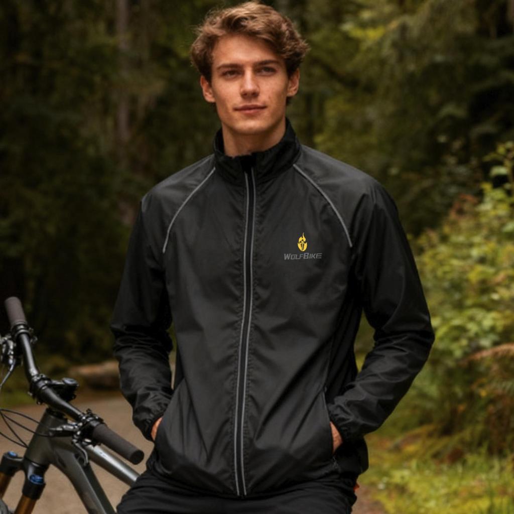 Wosawe Men's Reflective Cycling Windproof Waterproof Breathable Sports Long Sleeve Cycling Windbreaker Jacket