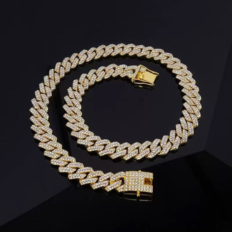 Mens Cuban Bracelet Necklace Full Diamond-Rhombus Design -Golden and silver colors Luxurious Sparkling Jewelry for Him
