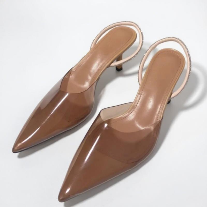 Mode Mode Spitz Damen High Heels Sandalen Glänzender Diamant Slingback Damen Designer Schuhe Transparentes PVC 2025 Sommer Schuhe