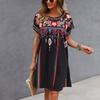 Women's Dress Casual Round Neck Vintage Floral Print Short-sleeved Dress