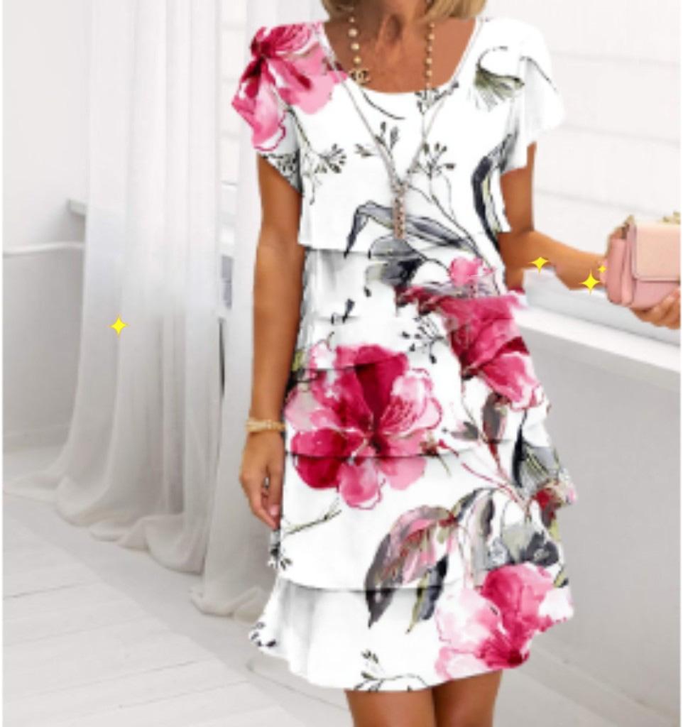 Women Loose Holiday Ruffles Befree Short Sleeve Midi Dress Large Big Summer Midi Floral Casual Dresses