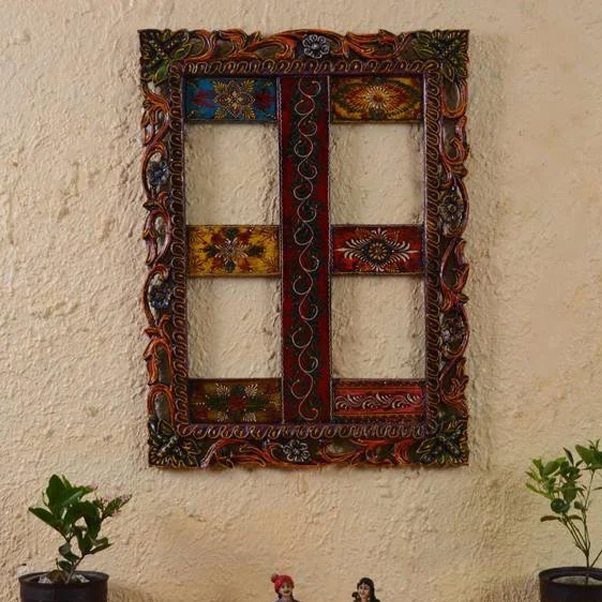 Hand Painted Indian Jharokha: Wooden Wall Frame Decor разноцветный